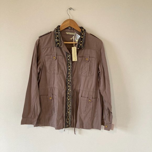 Innocence Jackets & Blazers - BNWT Innocence Clothing Women Dark Beige Embellished Border long Sleeve Jacket